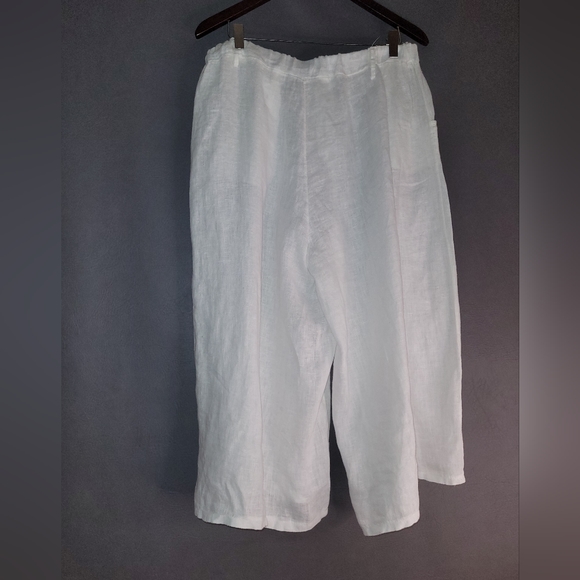 Women white 100% linen wide leg pant elastic waist made in italy M - Picture 2 of 5